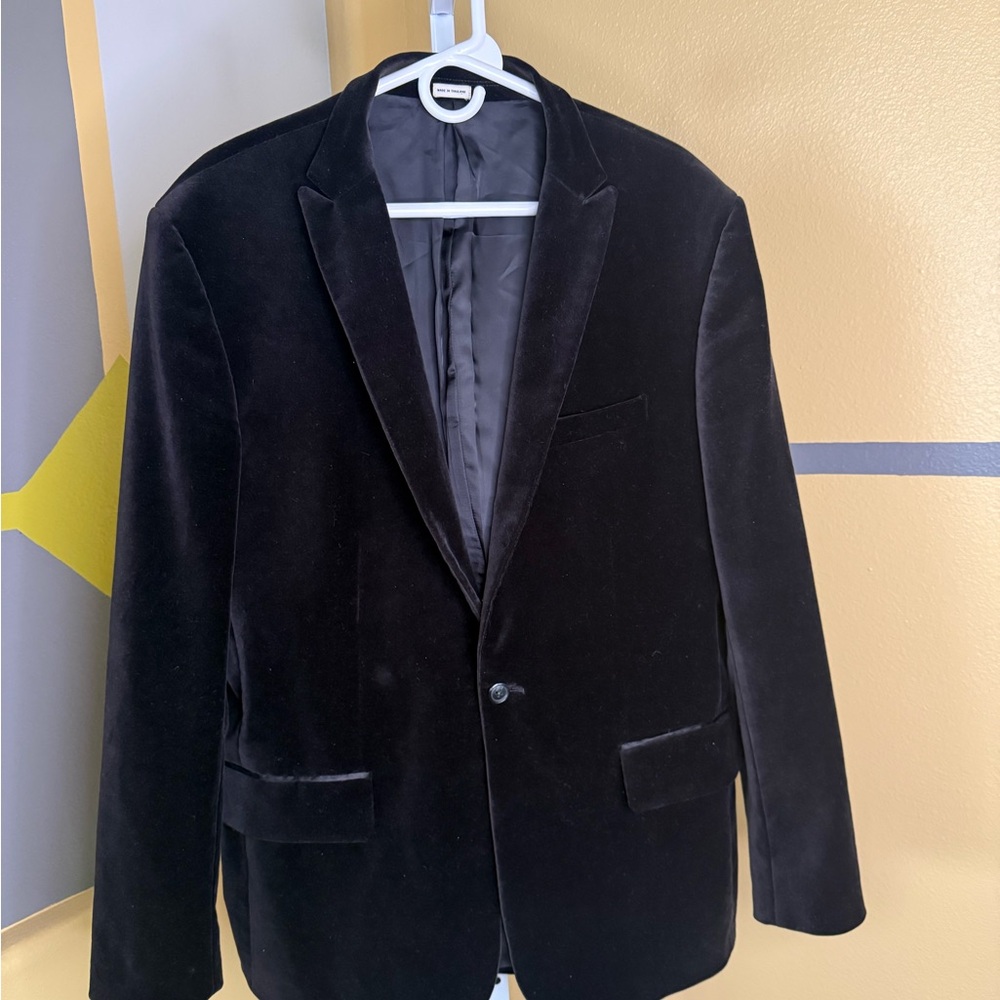 Calvin Klein Velvet One Button Men's Black Blazer
